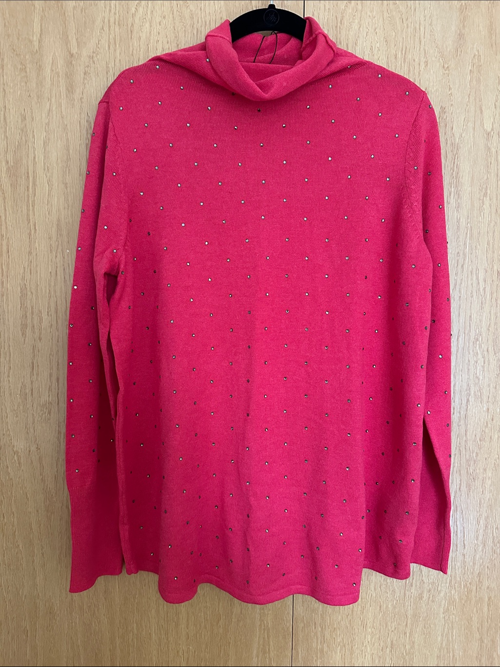 Nic+Zoe Hot Pink Studded Cowl Neck Sweater